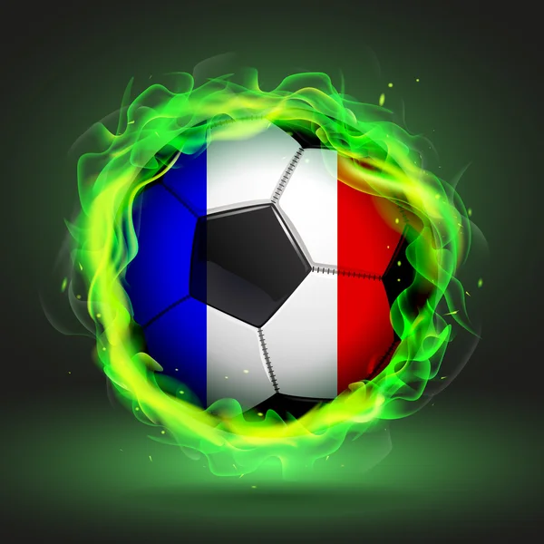 Soccer ball Flag of France in a green flame — Stock Vector