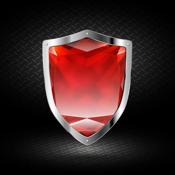 Red crystal shield in chrome — Stock Vector