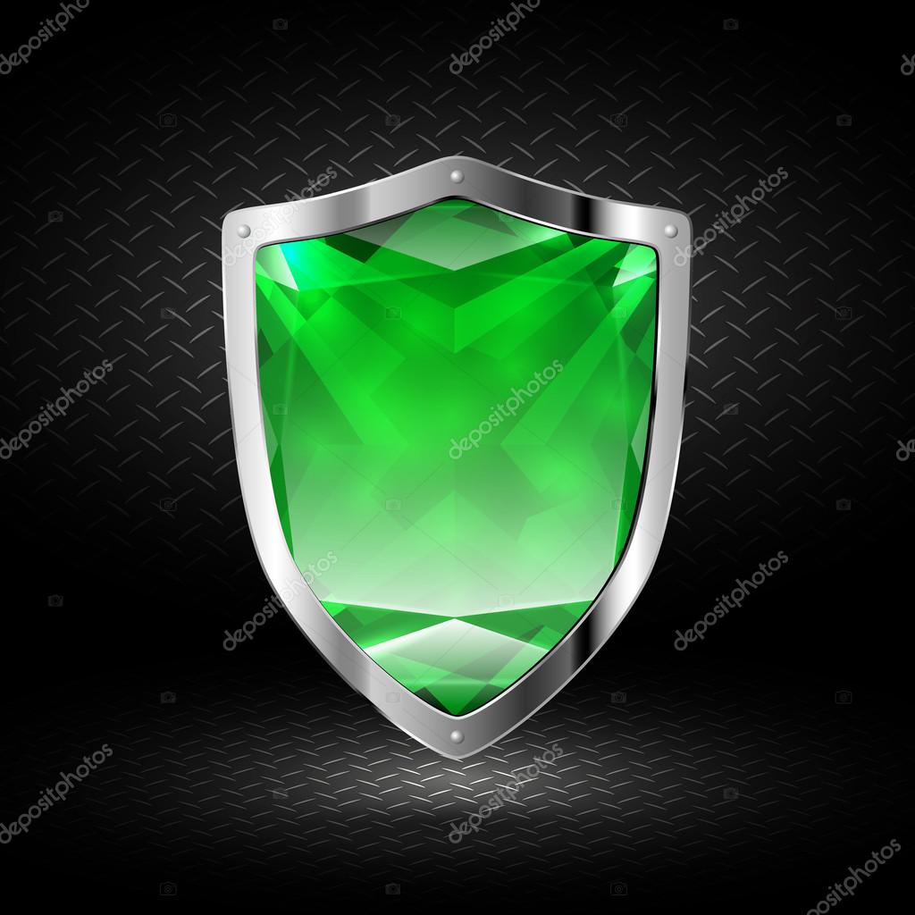 Green (emerald) crystal shield in chrome