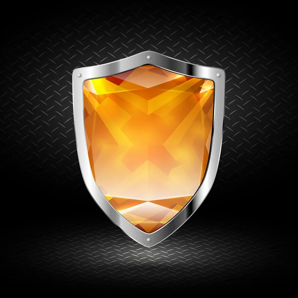 Escudo de cristal naranja en cromo — Vector de stock