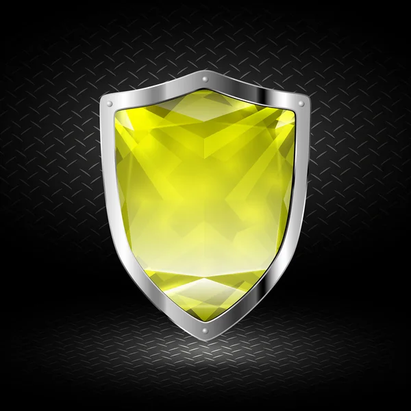 Yellow crystal shield in chrome — Stock Vector