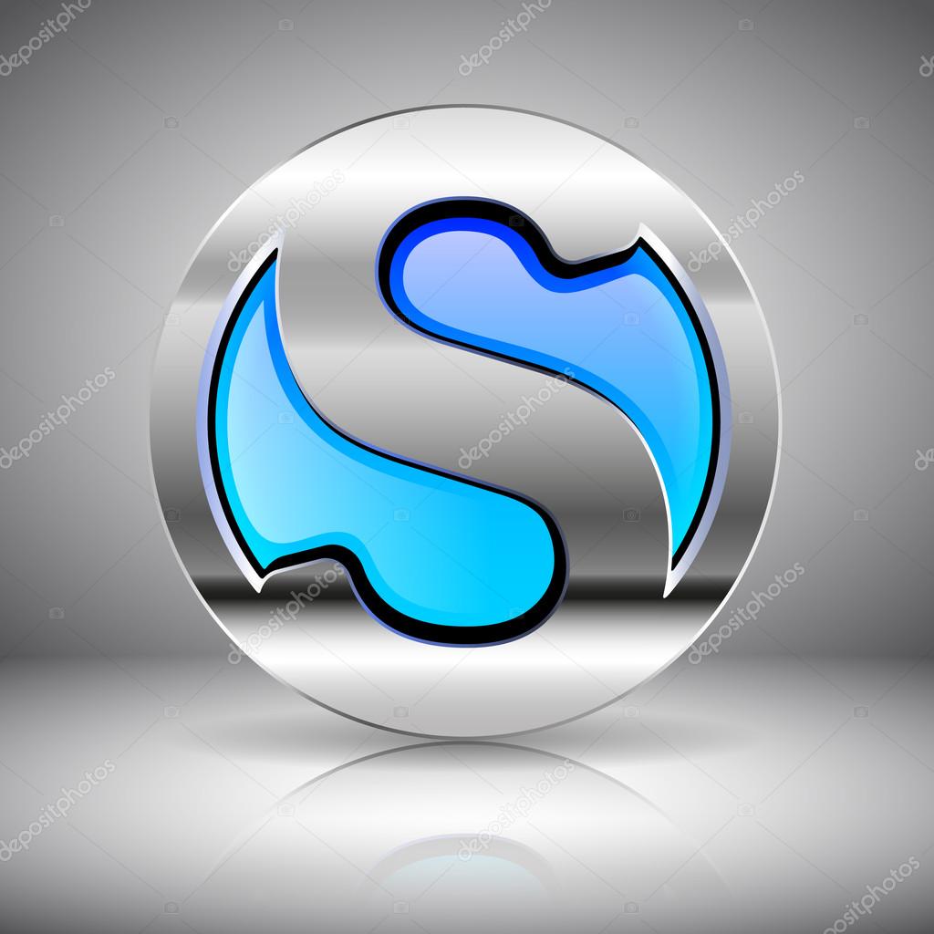 3D blue glass logo in chrome - letter S