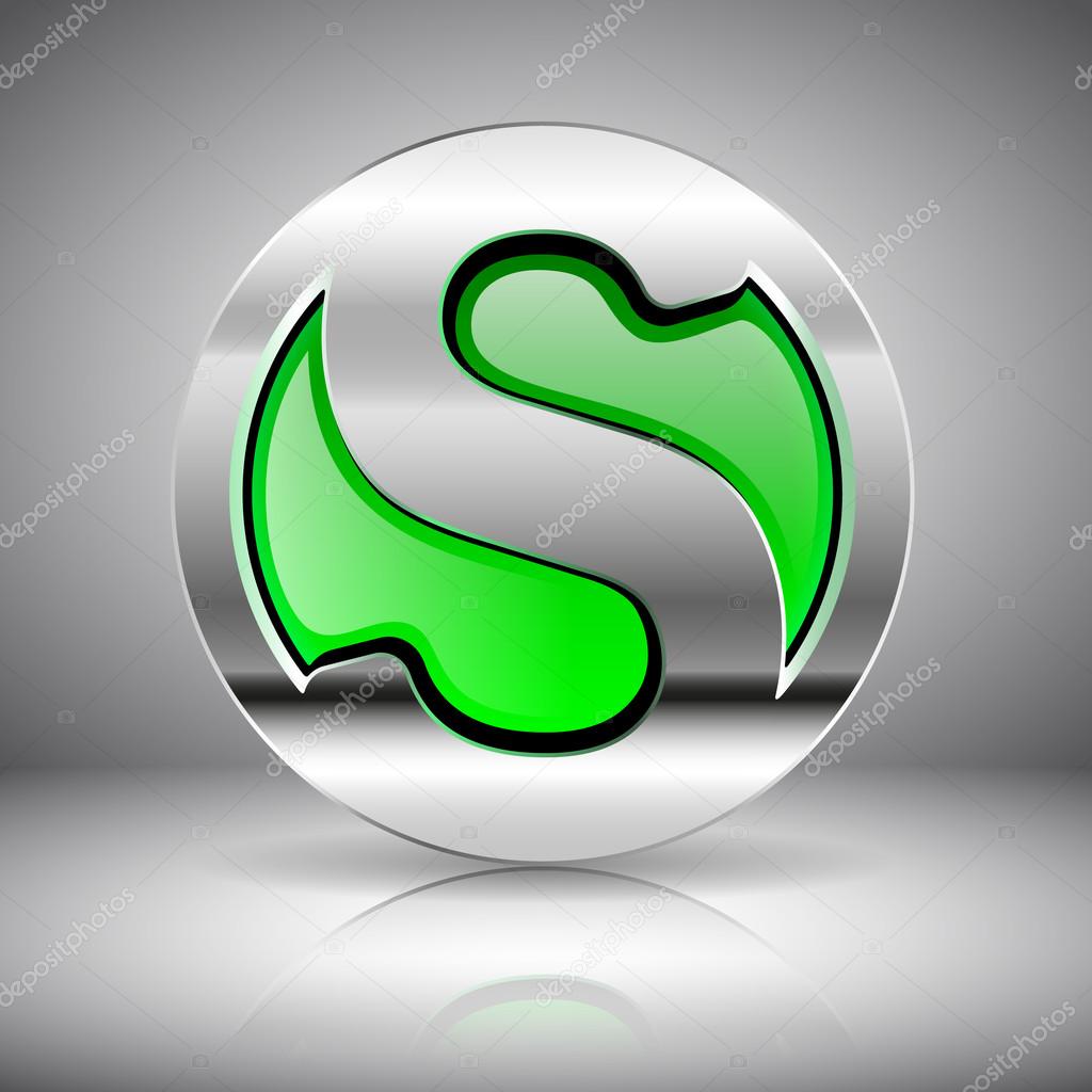3D green glass logo in chrome - letter S