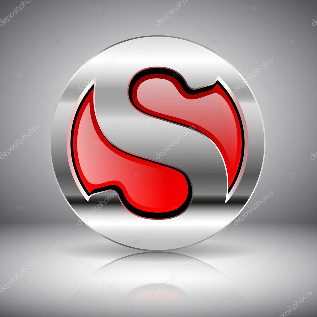 3D red glass logo in chrome - letter S