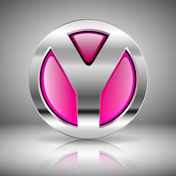 Logotipo de vidro roxo 3D em cromo - letra Y —  Vetores de Stock
