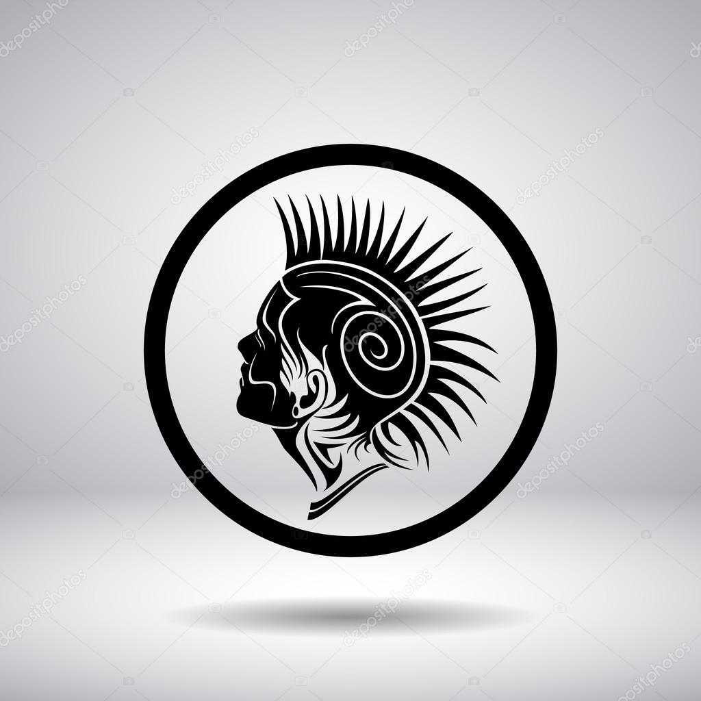 Silhouette of the head of punk in the circle