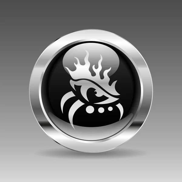 Negro brillante botón de cromo - Ojo de fuego — Vector de stock