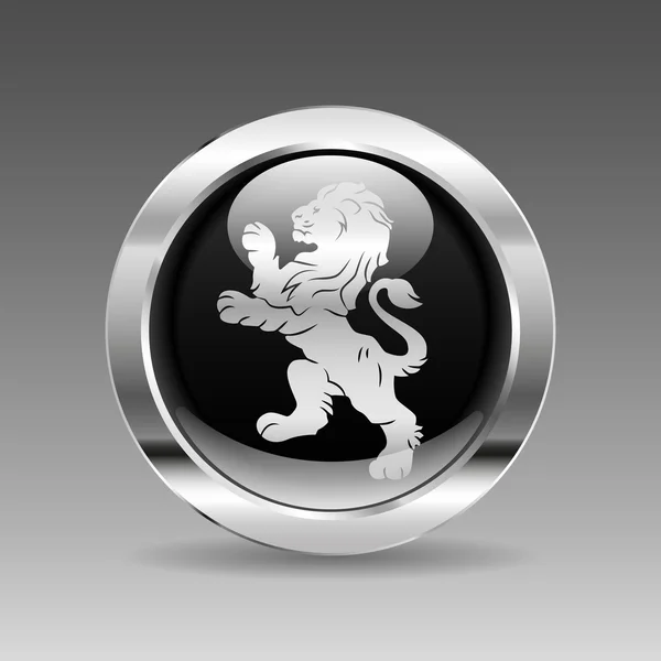 Black glossy chrome button - Heraldry of a lion — Stock Vector