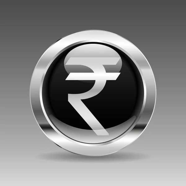 Zwart glanzend chroom knop - Indiase Rupee teken — Stockvector