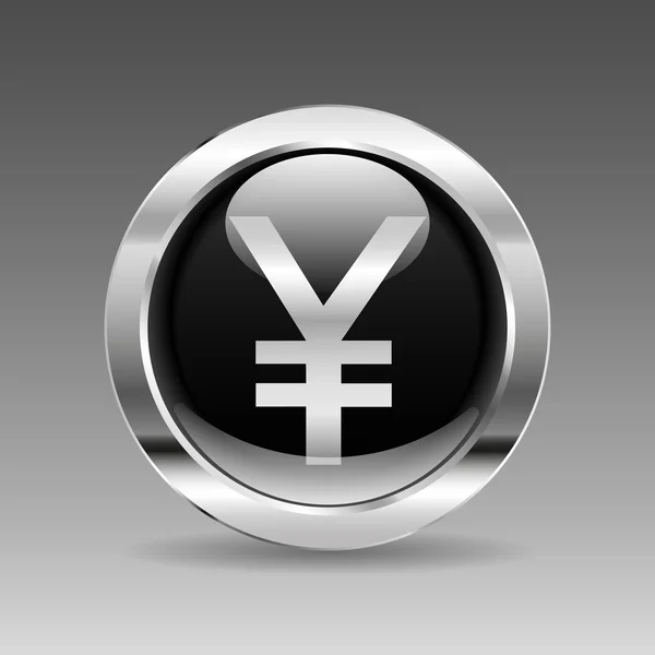 Schwarzer Chromknopf - japanisches Yen-Zeichen — Stockvektor
