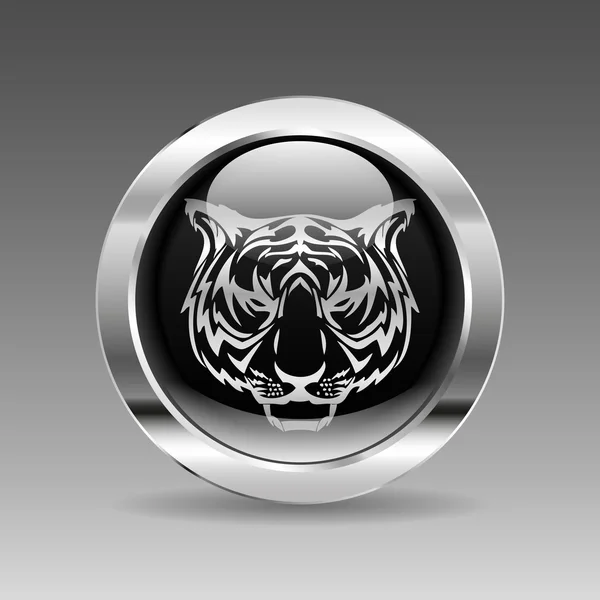 Bouton chromé brillant noir - tête de tigre — Image vectorielle