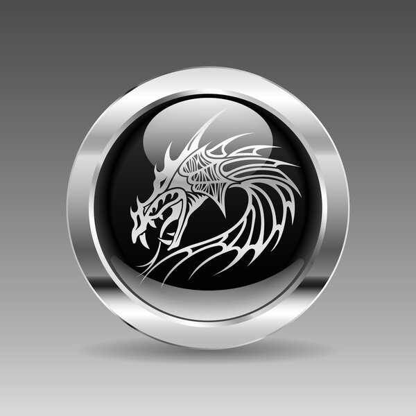 Черная хромированная кнопка - голова дракона
