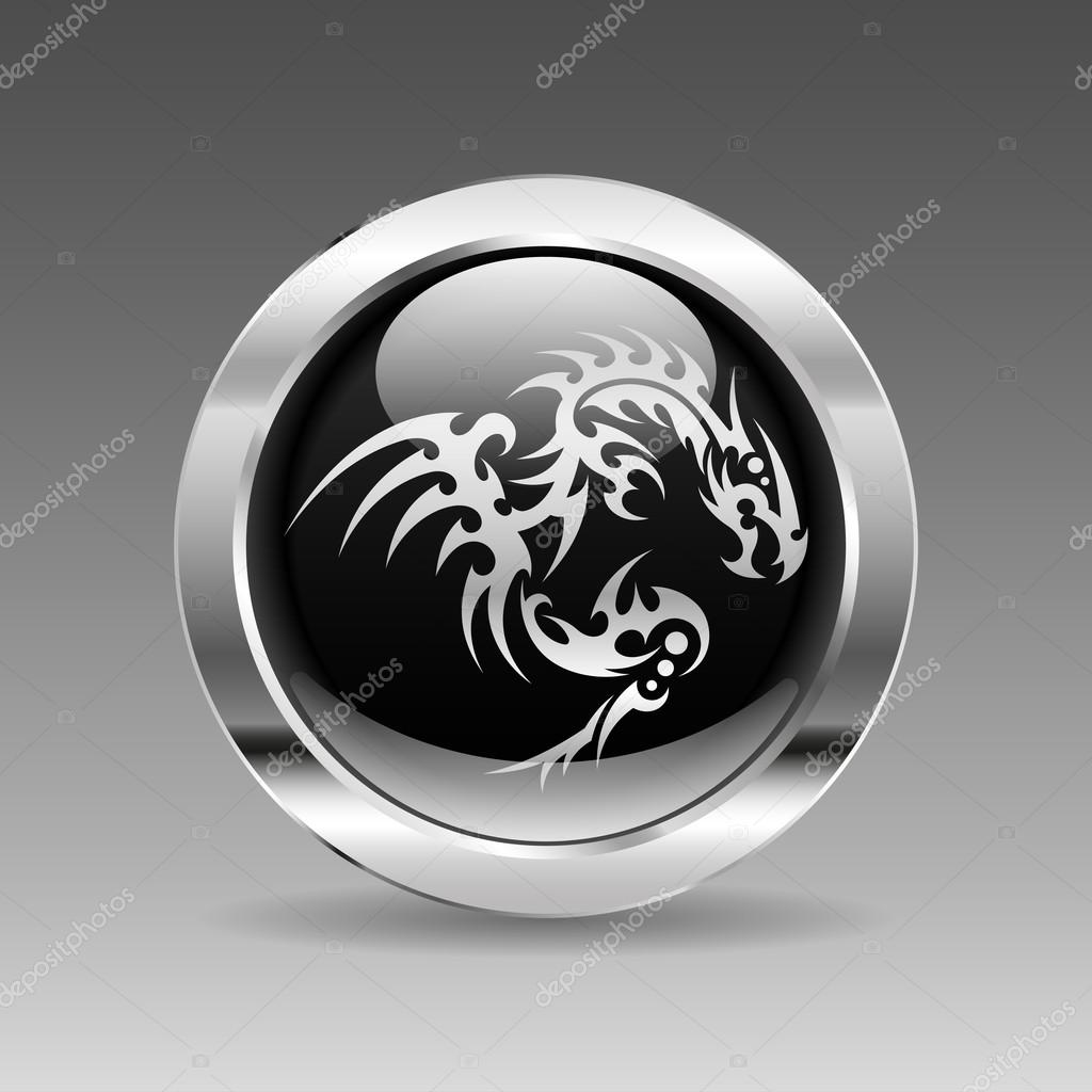 Black glossy chrome button - Dragon