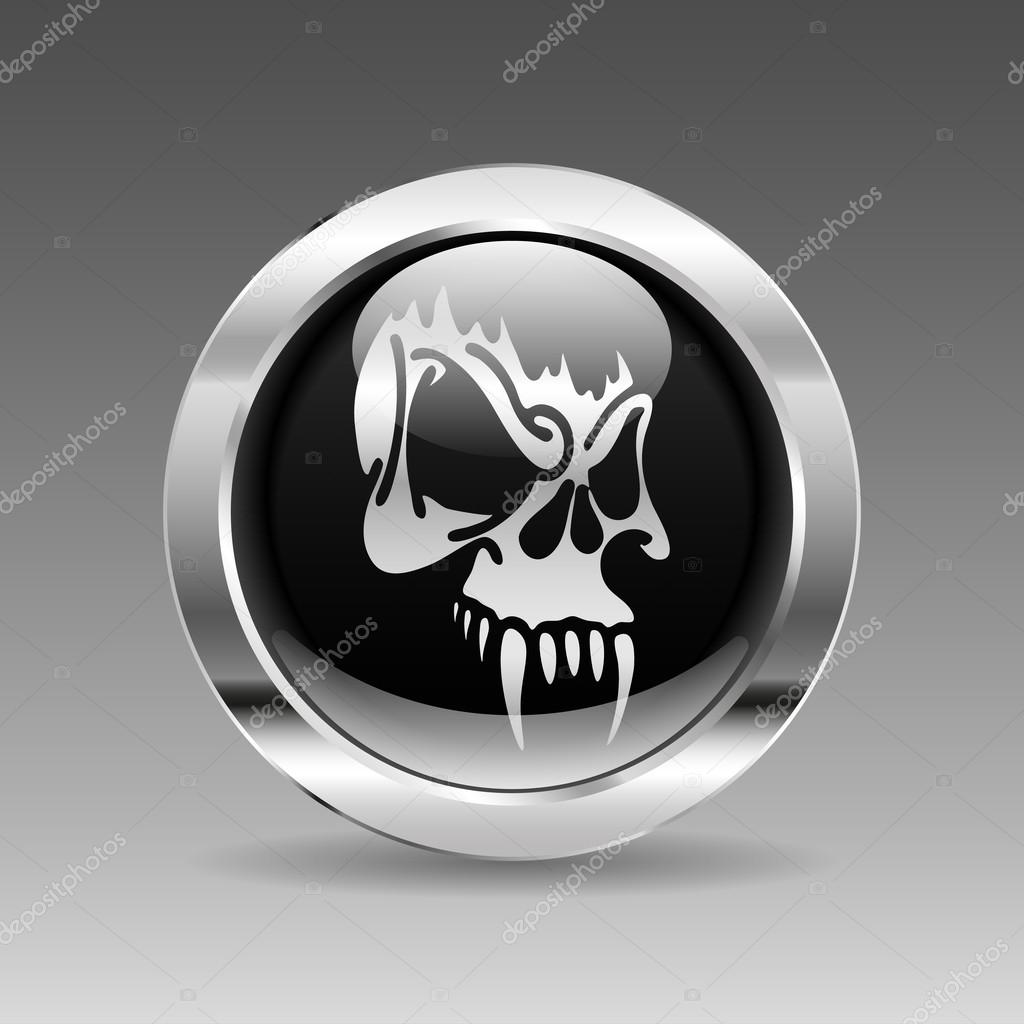 Black glossy chrome button - Slull mask on a gray background