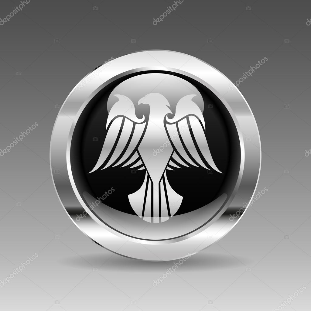Black glossy chrome button - Eagle, vector illustration