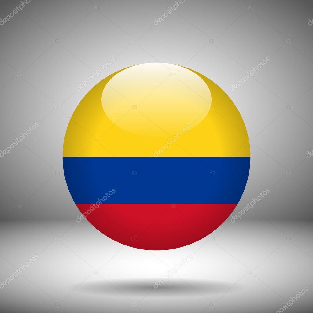 Round flag of Columbia on a gray background, vector illustration