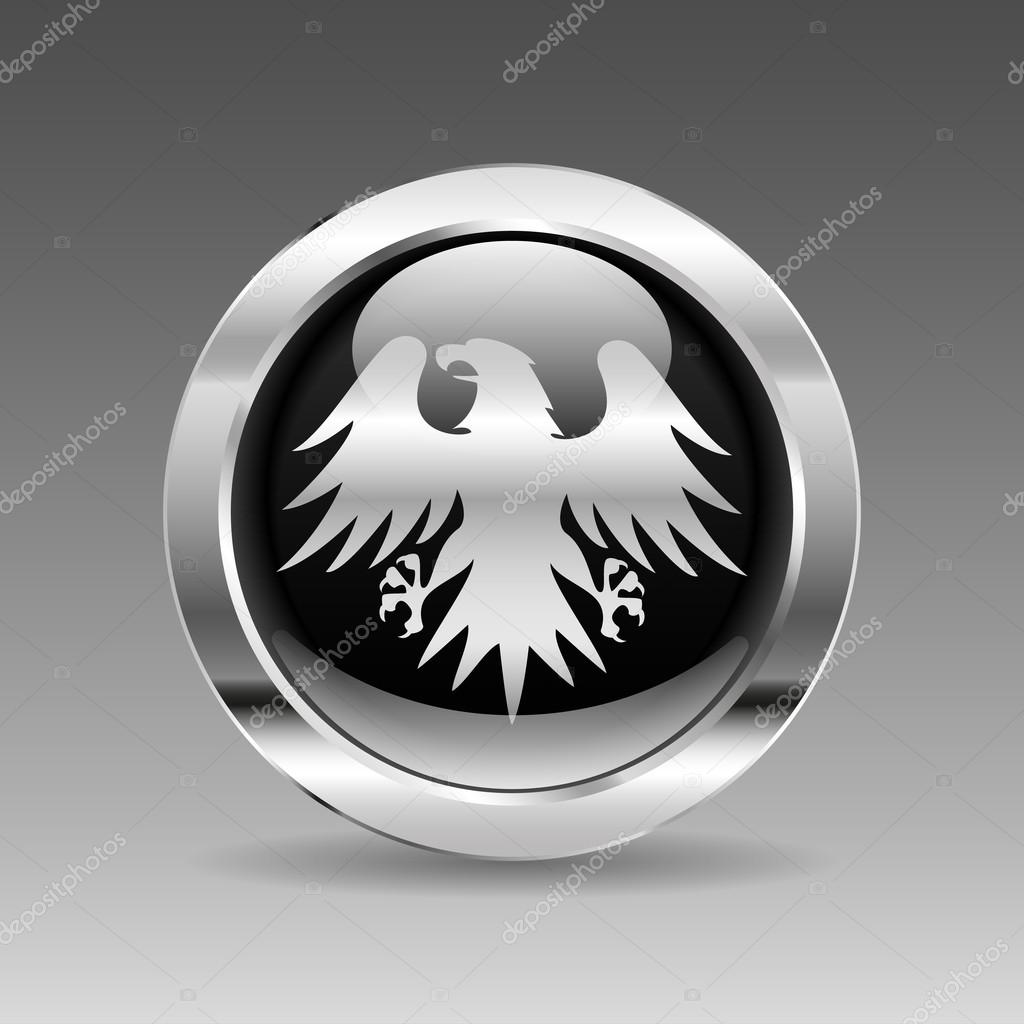 Black glossy chrome button - Eagle, vector illustration