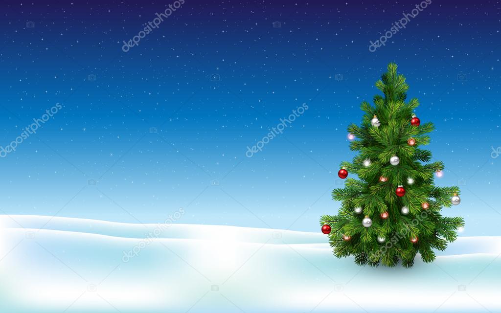 Christmas tree in snowy field