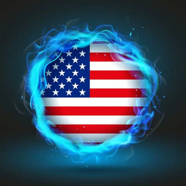在蓝色的火焰的美国国旗 — 图库矢量图片