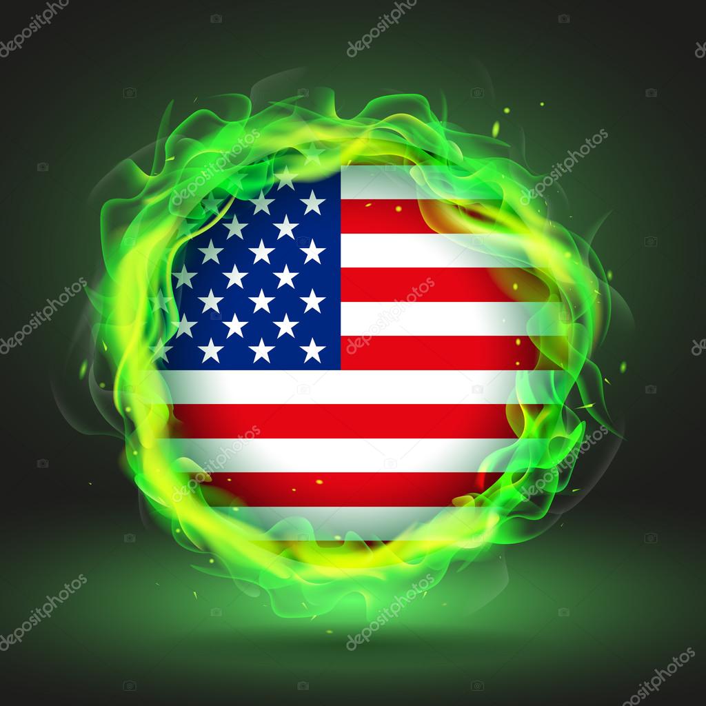 Flag of USA in green fire, vector illustration