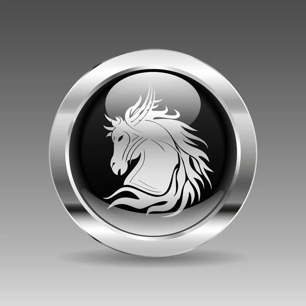 Μαύρο γυαλιστερό χρώμιο κουμπί - άλογο — Διανυσματικό Αρχείο