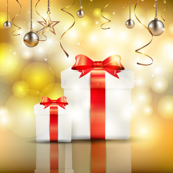 Подарочная коробка на золотом фоне
