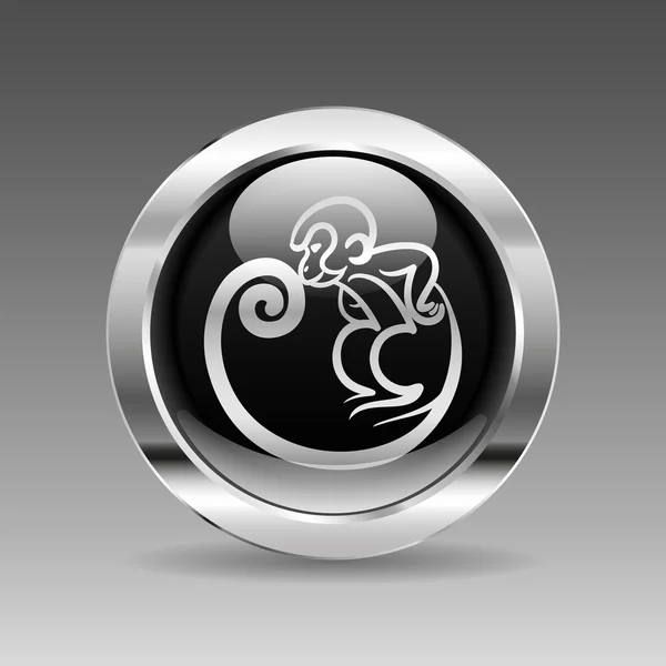 黒の光沢のあるクロームのボタン - 猿 — ストックベクタ