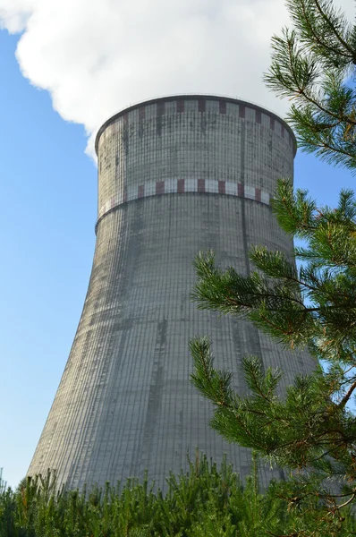 Kärn-driva posterar och rök från skorstenen — Stockfoto