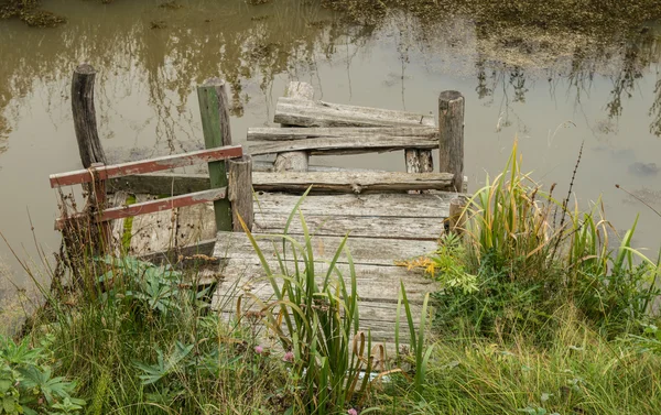 gölet çim ile yakın eski ahşap köprü
