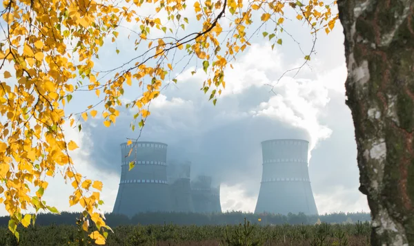 nükleer güç istasyonu ve baca dumanı