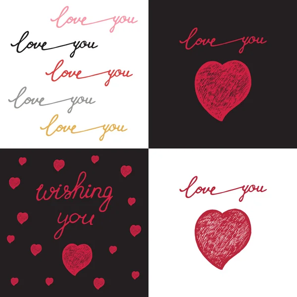 Hand drawn set posters with words love