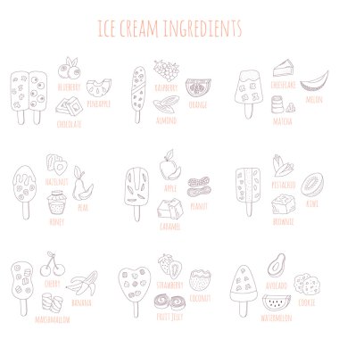 doodle ice cram and ingredients clipart