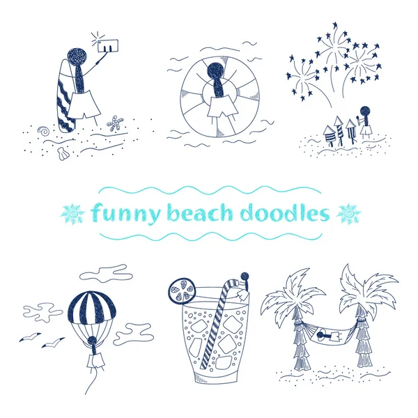 Vicces beach doodles — Stock Vector