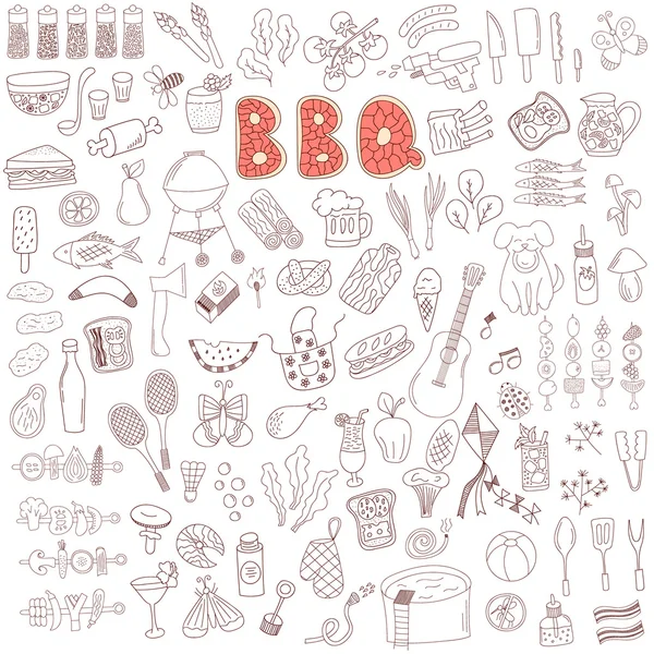 Barbecue party doodle prvky — Stockový vektor