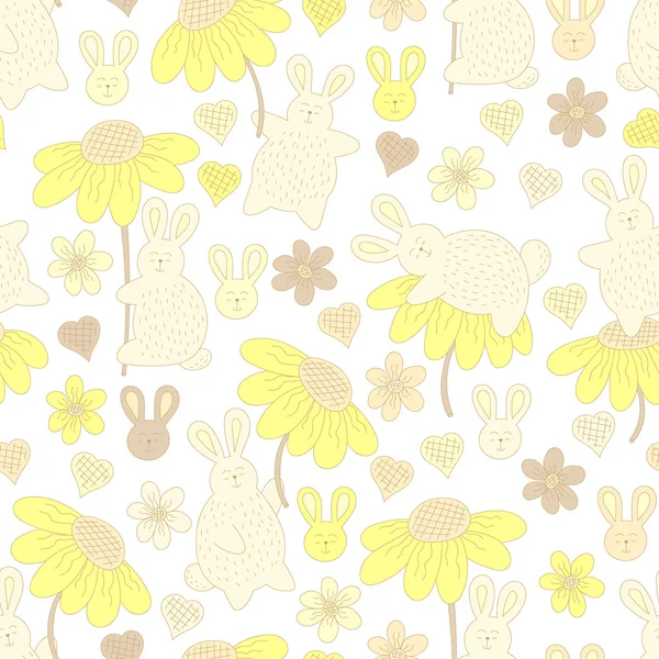 Patrón con conejos y flores — Archivo Imágenes Vectoriales