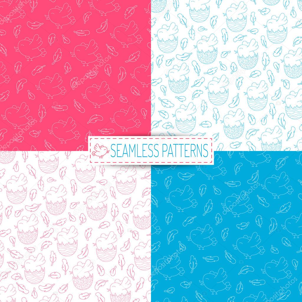 blue and pink seamless patterns