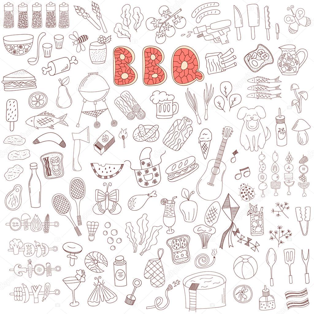 barbecue party doodle elements