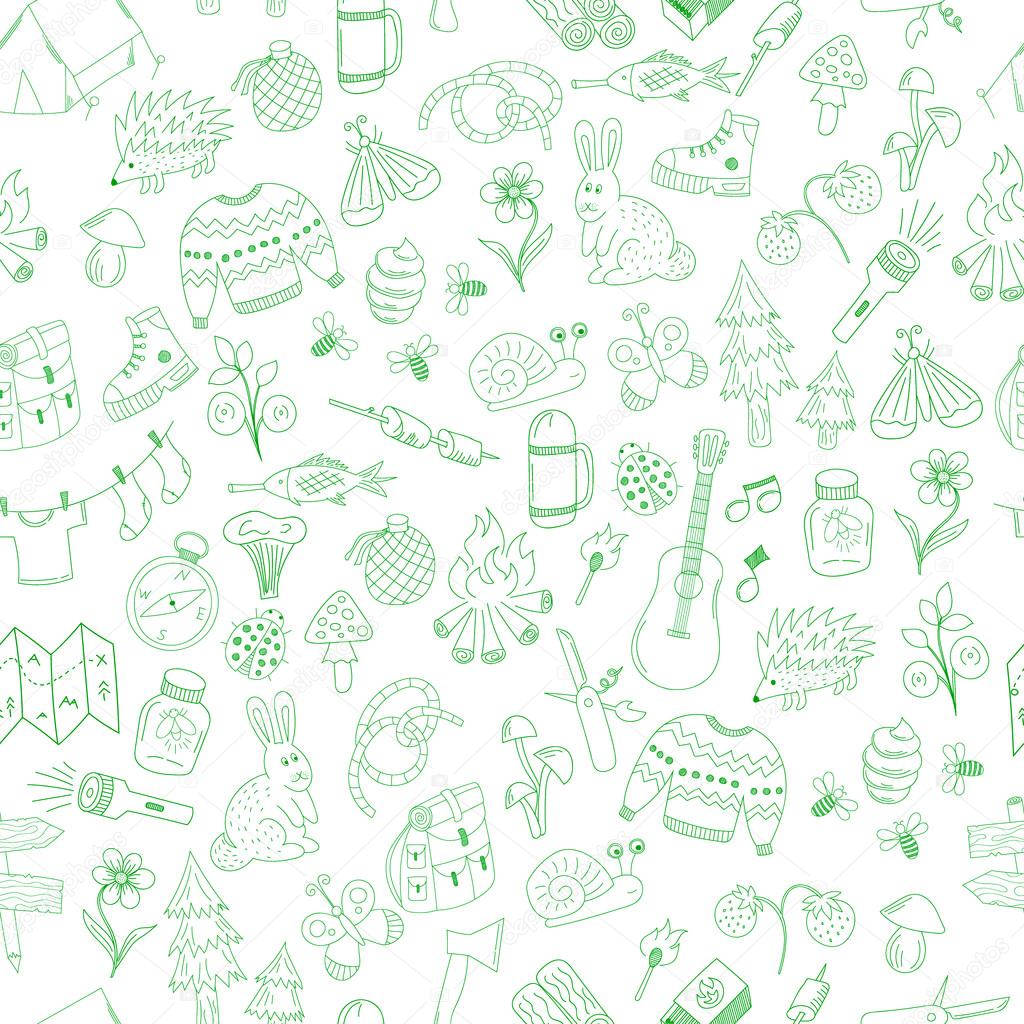 seamless doodle camping pattern
