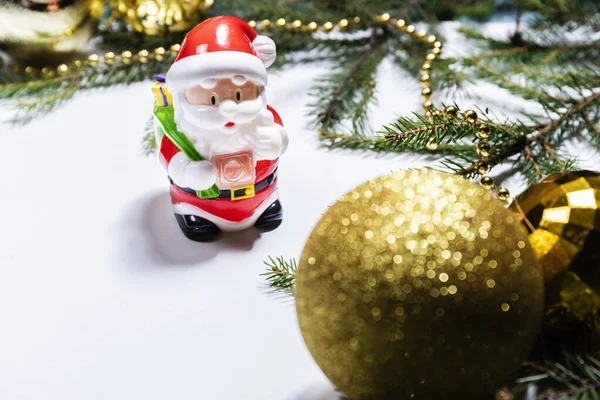 Різдвяний Фон Прикрасами Іграшкою Санта Клаус — стокове фото