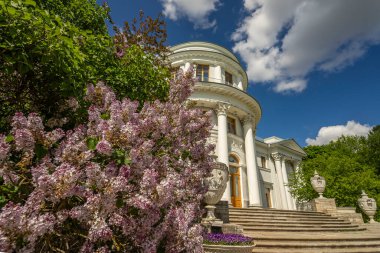 Güneşli bir günde Elaginoostrovsky Sarayı manzaralı muhteşem bir manzara. Saint Petersburg, Rusya.