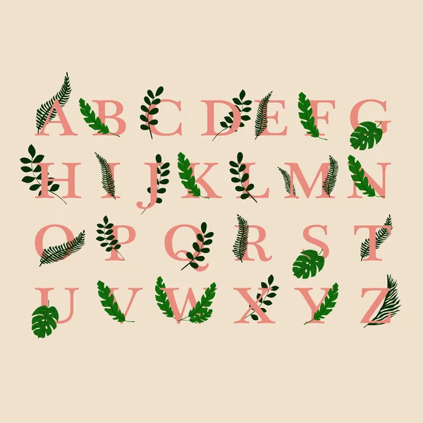 Botanik alfabesi büyük harflerle. Vektör illüstrasyonu.