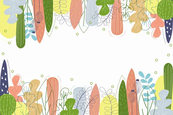 Bitkilerle dekoratif çiçek çerçevesi. Vektör illüstrasyonu.