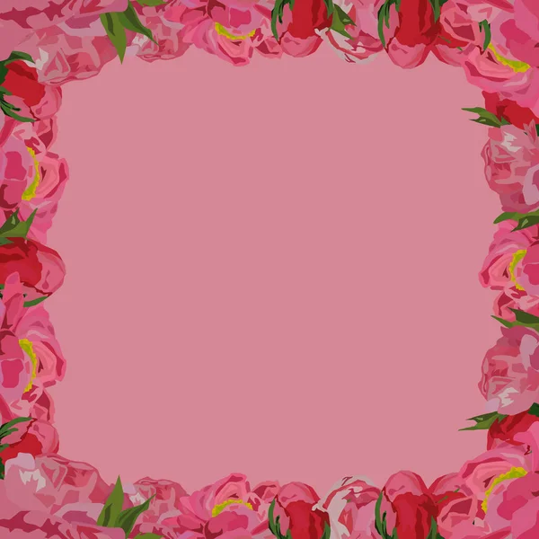 Cadre Floral Avec Pivoines Roses Illustration Vectorielle — Image vectorielle