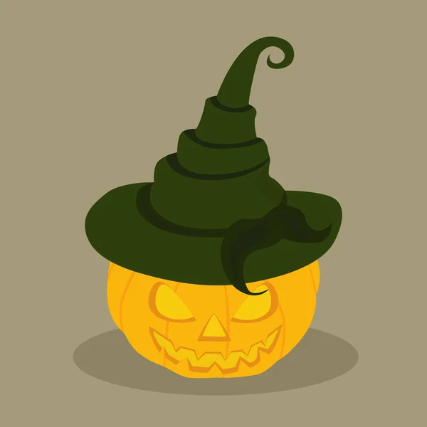 Векторная Иллюстрация Хэллоуинской Тыквы Остроконечной Шляпе Ведьмы Изолированной Сером Фоне — стоковый вектор