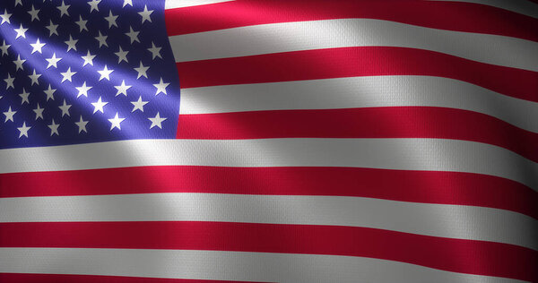 Американский флаг, флаг Соединенных Штатов Америки с размахивающимися складками, вид вблизи, 3D рендеринг