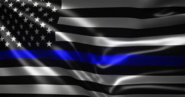 İnce Mavi Hat Bayrağı, Amerika Birleşik Devletleri bayrağı dalgalanan kıvrımlar, yakın görüş, 3D görüntüleme