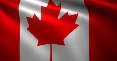 Kanada Bayrağı, dalgalı kıvrımlı Kanada bayrağı, yakın görüş, 3D görüntüleme