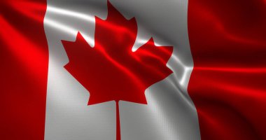 Kanada Bayrağı, dalgalı kıvrımlı Kanada bayrağı, yakın görüş, 3D görüntüleme