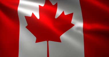 Kanada Bayrağı, dalgalı kıvrımlı Kanada bayrağı, yakın görüş, 3D görüntüleme