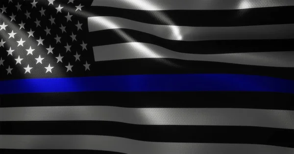 İnce Mavi Hat Bayrağı, Amerika Birleşik Devletleri bayrağı dalgalanan kıvrımlar, yakın görüş, 3D görüntüleme